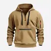 Suéter com capuz quente de lã, com zíper e múltiplos bolsos, moda esportiva casual masculina, novo para outono e inverno, transfronteiriço da Amazon