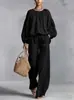 Nuevo Traje de Mujer de Comercio Exterior 2026 Moda Independiente Casual Ropa de Mujer Amazon Algodón-Lino Manga de Linterna Pantalones de Pierna Ancha Conjunto