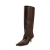Botas de Caballero de Cuero de Vaca Completas para Mujer Botas Largas de Caña Alta Otoño/Invierno Nuevo Estilo Puntiagudas de Cuero Genuino Sin Cordones Tacón Delgado de Cuero Genuino Botas hasta la Rodilla de Tacón Medio