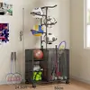 Estante de almacenamiento para equipo de fitness, cesta de almacenamiento para colchonetas de yoga, carrito con ruedas para el hogar, organizador de almacenamiento para raquetas y baloncesto