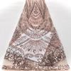 Tecido de Malha Bordado com Lantejoulas e Tubo de Contas Ouro Preto Requintado Vestido de Casamento Vestido de Palco Tecido Bordado Tecido