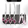 Tesouras para tosa e limpeza de animais de estimação, conjunto de ferramentas especializado para aparar pelos de cães, anel de dedo rosa