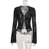 Yl24467 Moda Otoño 2026 Nueva Camisa de Gasa, Elegante Top de Manga de Campana Fruncido Ajustado para Mujer