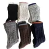 Calcetines Gruesos de Lana de Invierno Hilo Cálido Estilo Coreano Color Ins Bloques de Color Trenza de Punto Calado Calcetines de Media Pantorrilla Calcetines para Mujer Calcetines Arrugados