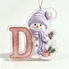 Novas decorações de Natal com boneco de neve roxo transfronteiriças de 26 letras, enfeites acrílicos 2D para casa e carro