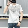 Verão 2024 nova moda cabeça de tigre strass Juventude Masculino pullover respirável manga curta fino casual gola redonda T-shirt
