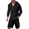 Traje Henry con Capucha de Lino Holgado Casual de Verano para Hombre, Transfronterizo Europeo y Americano, con Pantalones Cortos de Manga Larga, Tendencia de Playa