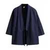 Cortavientos de estilo chino de verano para hombre, corto, con cordones, mangas tres cuartos de estilo chino, bata de frente abierto, Hanfu bordado, chaqueta fina de estilo japonés