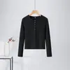 Camiseta Henley Elástica de Canalé para Mujer, Manga Larga, Botones al Frente, Corte Ajustado, Base, Dulce y Picante, Deseo Puro, Primavera y Otoño 2026