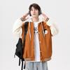 Chaqueta informal con capucha y costuras de PU holgada de marca de moda de otoño e invierno para hombre de uniforme de béisbol americano