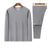 Camiseta de capa base de terciopelo alemán de doble cara engrosada autocalentable temperatura constante ropa de otoño conjunto de pantalones de otoño invierno terciopelo alemán ropa interior cálida conjunto de hombre