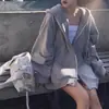 Moletom feminino com forro de fleece, novo estilo coreano outono/inverno 2026, solto, casual, grosso, com capuz, zíper, jaqueta, da moda, ins