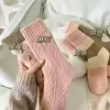 Meias Grossas de Inverno para Mulheres, Estilo Outono e Inverno, Meias Tendência de Cano Médio, Estilo Popular Online, Meias Longas com Forro de Lã, Cano Alto, Espessadas para Aquecimento