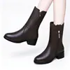 Botas de invierno para mujer hasta la pantorrilla, forradas de forro polar, tacón grueso, cierre lateral, botas de algodón cálidas color café estilo Martin para señoras de mediana edad