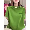 Novidades~2026 Moda de Luxo de Alta Qualidade Camiseta Estampada de Manga Curta com Gola Redonda para Mulheres, Modelagem Solta, Tamanho Grande, Top Simples, Preto