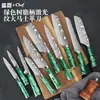 Mango de Resina Verde Patrón Damasco Cuchillo de Chef Estilo Occidental Cuchillo para Fruta Set de Cuchillos de Acero Inoxidable Cuchillo Santoku Japonés