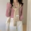 Chal de Punto con Rayas para Mujer, Estilo Coreano, Protección Solar para Primavera y Verano, Versátil, Bloques de Color, Pequeño Chal, Capa para Hombros