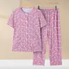 Conjunto de ropa de verano para mujeres de mediana edad y mayores, pijama de manga corta para abuela, ropa de casa de algodón para madres, ropa para personas mayores de 60-70 años