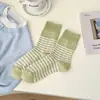 Calcetines Nuevos de Mujer Estilo Coreano, Calcetines de Raya de Media Caña Estilo Mori, Transpirables Modelo Nuevo Primavera-Verano, Zapatos Birkenstock, Calcetines Arrugados de Doble Aguja