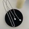 Colar Corrente de Renda Prateada de Alta Qualidade Envolto Corrente Longa de Pérolas Empilhadas para Clavícula Corrente Versátil para Suéter Outono e Inverno