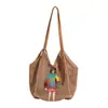 Bolso de playa grande tipo ins de color caqui para mujer, bolso de hombro de punto hueco de lana 2025 para vacaciones