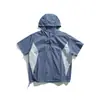 Roupas Masculinas Beijie 2026 Verão Nova Cor Color Block Jaqueta com Capuz para Esportes ao Ar Livre Masculina Tendência Solta Manga Curta
