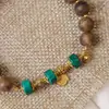 Pulsera Auténtica de Madera Qinan Verde Ágata Malaquita Cristal Fantasma Rojo del Sur Cuentas de Oración Budista Joyería de Madera Vintage de Nicho