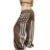 Pantalones de chándal anchos para mujer con estampado de estrellas y letras estilo americano, tiro alto, cordón, corte holgado, caída suave, pantalones deportivos casuales retro