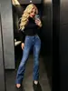 Pantalones Acampanados de Mezclilla Elástica Estilo Europeo y Americano, Realzan la Altura, Adelgazantes, Versátiles, Favorecedores de la Figura, Levantan los Glúteos, Tallas de EE. UU., Suministro Transfronterizo de Ropa para Mujer