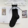 Meias de Cano Médio Estilo Ballet para Mulheres com Laço Doce, Verão Finas com Acabamento de Renda, Meias Folgadas Cinzas Estilo Coreano Ins