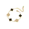 Pulsera Clásica Popular de Cuatro Hojas con Doble Cara Incrustada de Diamantes y Cinco Flores de Acero de Titanio para Mujer, Joyería de Lujo Ligero que No se Desvanece, Venta al por Mayor