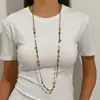 Acessórios Estilo Férias Boêmio Cordão Aleatório de Contas de Madeira Colar Longo Tecido de Grama Colar Boêmio