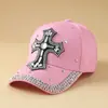 Chapéu Transfronteiriço Feminino Feito à Mão Boné de Baseball com Diamantes Boné de Aba com Rebites Cruzados Chapéu de Sol para Lazer ao Ar Livre
