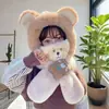 Chapéu, Cachecol, Gola Integrada de Desenho Animado para Crianças, Chapéu Quente de Pelúcia para Meninos e Meninas, Chapéu de Proteção para Orelhas de Bebê com Forro de Fleece para Outono e Inverno