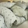 Clase de Lujo Ligero Grado A Algodón Lavado y Lino para Maternidad e Infancia Juego de Cuatro Piezas Funda de Edredón Individual Dormitorio de Estudiantes Cama Sábanas de Cama Juego de Tres Piezas para el Hogar