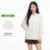 Camiseta de algodão puro 230g, gola redonda, manga longa, para mulheres, outono e inverno, ombro caído, corte solto, versátil para o dia a dia, camada base unissex