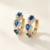 Pendientes Azules de Zircón Yanbai Transfronterizos, Diseño de Nicho, Clips para Orejas de Gota de Agua de Lujo Ligero, Pendientes Elegantes Versátiles de Gama Alta para Mujer