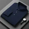 Camiseta Masculina de Manga Longa com Gola Polo Cor Sólida 2023 Outono Nova Moda Casual para Jovens e Meia-Idade Polo Masculino Atacado