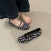 Sapatos Mary Jane Planos Estilo Francês para Mulheres, Novidade Primavera e Verão 2026 Sapatilhas Planas de Cetim Retrô com Bolinhas