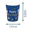 Feliz Cumpleaños Serie Azul Dorado Set de Vajilla para Fiesta de Cumpleaños Tenedor Boda Festiva Cuchara Plato de Cena Vajilla