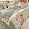 Juego de cama de cuatro piezas de algodón puro clase A, todo algodón grado materno e infantil, doble capa de gasa, sábana, funda de edredón, juego de tres piezas individual para dormitorio de estudiante 3