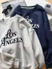 Sudadera de Terciopelo con Estampado de Letras Grises Otoño Temprano 2025 Estilo Otoño e Invierno para Mujer Top Retro Americano que Cubre un Poco el Trasero