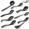 Cuchara negra de melamina transfronteriza cuchara sopera esmerilada cuchara para fideos cuchara para comidas resistente a caídas cuchara de plástico imitación porcelana cuchara de tamaño
