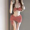 Bikini Traje de Baño Japonés y Coreano para Mujer 2026 Nuevo Conjunto de Tres Piezas Rayas Europeas y Americanas Sexy para Playa Resort Aguas Termales