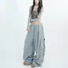 Pantalones Negros de Tiro Alto de Pierna Ancha para Mujer, Novedad Primavera y Otoño, Pantalones Cargo Sueltos, Pantalones Casuales Multibolsillos, Pantalones Versátiles Adelgazantes de Largo Completo