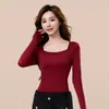 Capa base ligera cepillada para mujer para otoño e invierno, con copas de sujetador integradas, no necesita usar sujetador, ultradelgada y sin costuras, escote cuadrado, ropa interior que realza la piel
