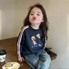 Camiseta de Algodón Puro Estilo Americano con Tres Rayas para Niñas Primavera y Otoño Nuevo Estilo Top para Niños Grandes Manga Larga Elegante Camiseta Base Estampada