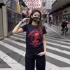 Camiseta de Algodón de Manga Corta Famosa en Internet con Estampado Imp Cuello Redondo en Hombro Corte Ajustado Adelgazante Top Estilo Spice Girl Verano Nuevo