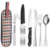 Conjunto de faca, garfo e colher em aço inoxidável série 1010 para montanhismo, camping, jantar, viagem, xadrez, louça portátil para exterior