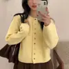 Cárdigan de Punto Suave Versátil de Estilo Coreano Juvenil para Otoño e Invierno, Nuevo Color, Botones, Cuello Redondo, Suéter Suave para Mujer